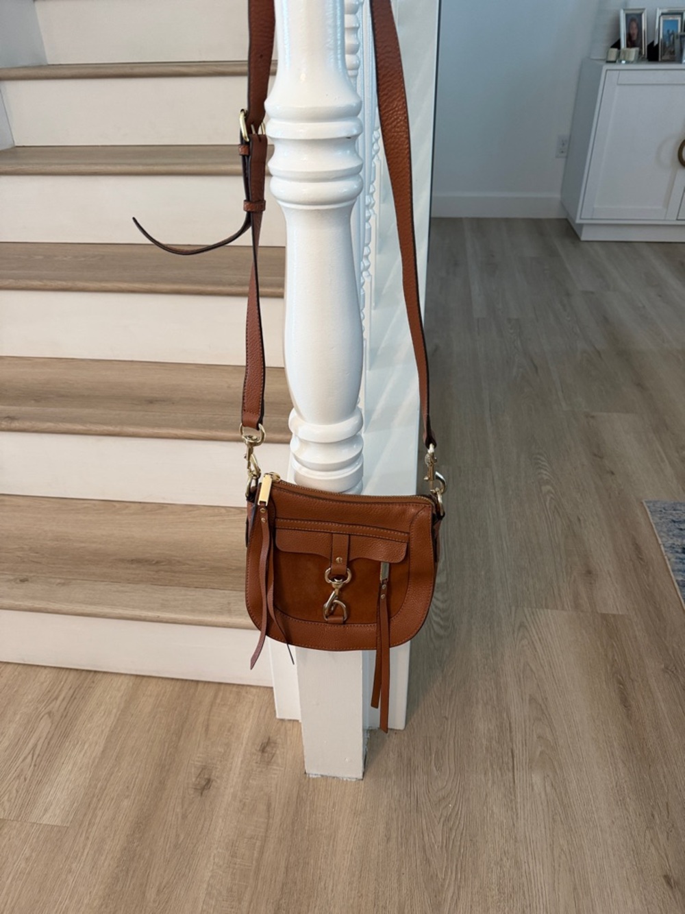 Rebecca Minkoff Brown Leather Crossbody Saddle Bag with Gold Hardware